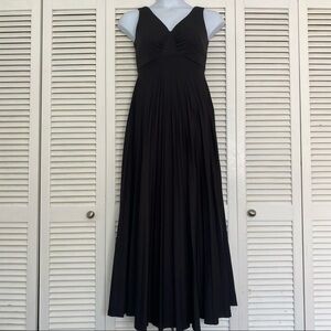 Vintage handmade maxi dress black with pleated skirt empire waist​​​​​